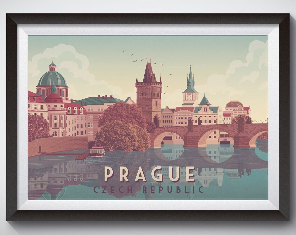 Prague Vintage Travel Poster, Czech Republic Art Print