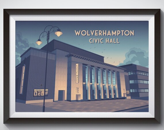 Wolverhampton Civic Hall Vintage Travel Poster, Music Venue