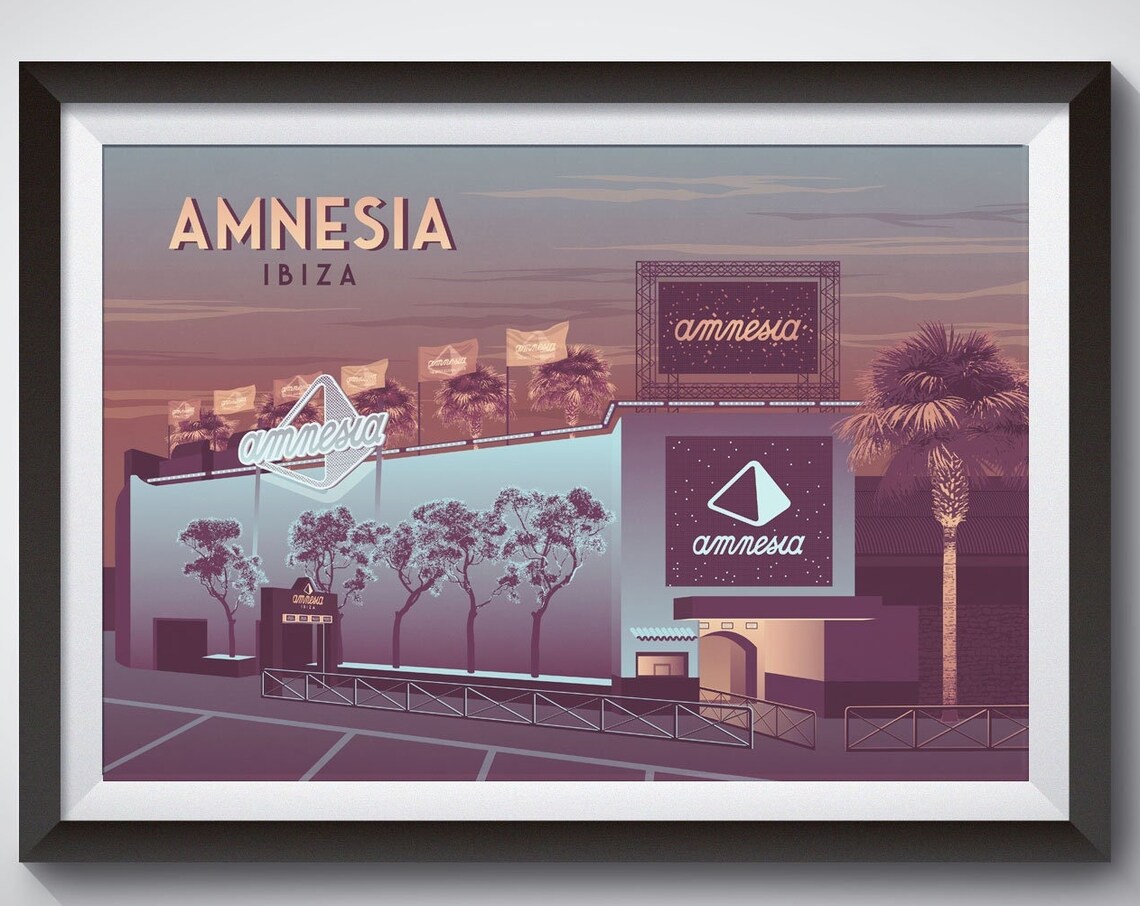 Amnesia Nightclub Ibiza Spain Vintage Travel Poster