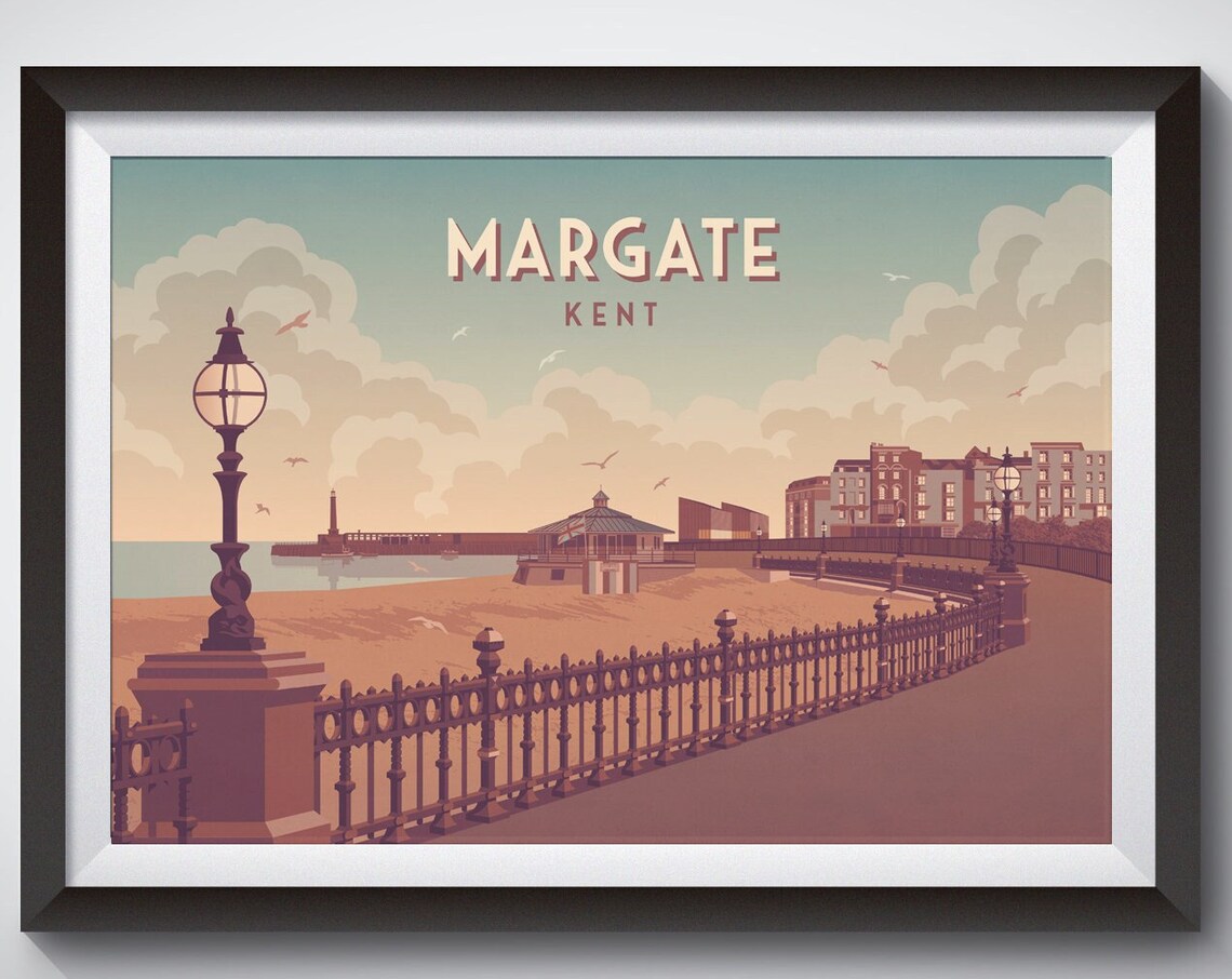 Margate Kent Seaside Promenade Bandstand Retro England Travel Poster