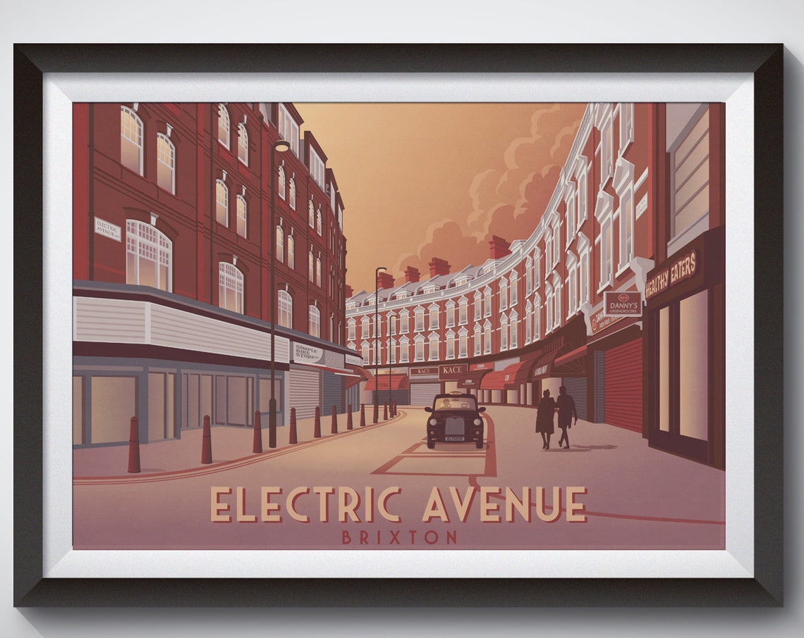 Electric Avenue Brixton Poster London Travel Print South London Brixton Academy Electric Avenue Market London Architecture Vintage Art