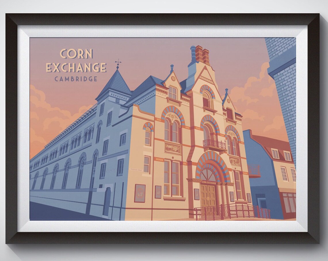 Corn Exchange Cambridge Music Venue Architecture Vintage Travel Poster