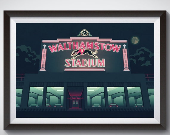 Walthamstow Stadium Poster The Stow Greyhound Racing Track Charlie Chans Nightclub Waltham Forest East London Travel Print Dog Racing