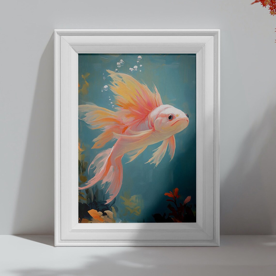 Goldfish with Flowing Fins in Turquoise Water Underwater Art Wall Poster - Image 4