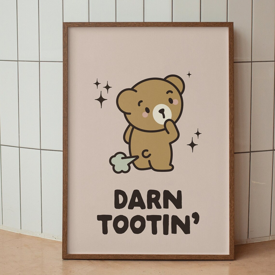 Darn Tootin Funny Cartoon Teddy Bear Bathroom Humor Joke Poster