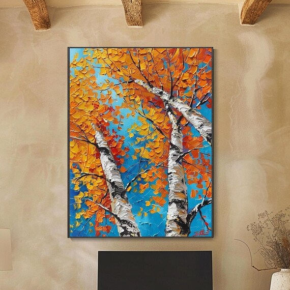 Abstract Birch Tree Painting Texture Landscape Decor Living Room Wall Art 3d Bedroom Headboard Art New Home Decor Knife Hand Looking