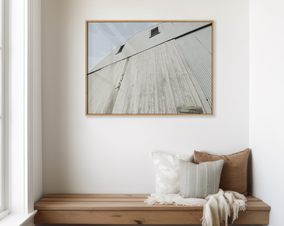 Weathered White Farm Shed Roof Minimalist Rustic Architecture Art Poster