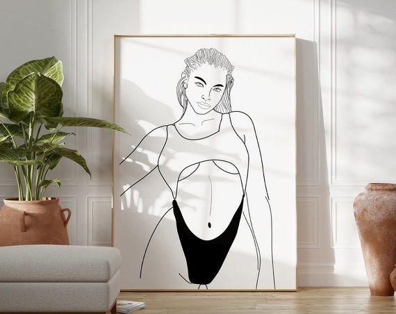 Abstract Woman Body Wall Artmodern Figure Artgifts For Hermodern Wall Decorfemale Form Artfemale Body Artline Art Womanminimal Art
