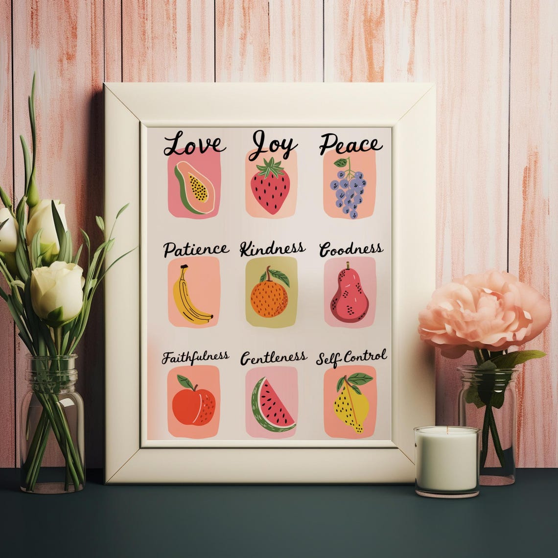 Fruit of the Spirit Illustrated Fruits Christian Scripture Poster