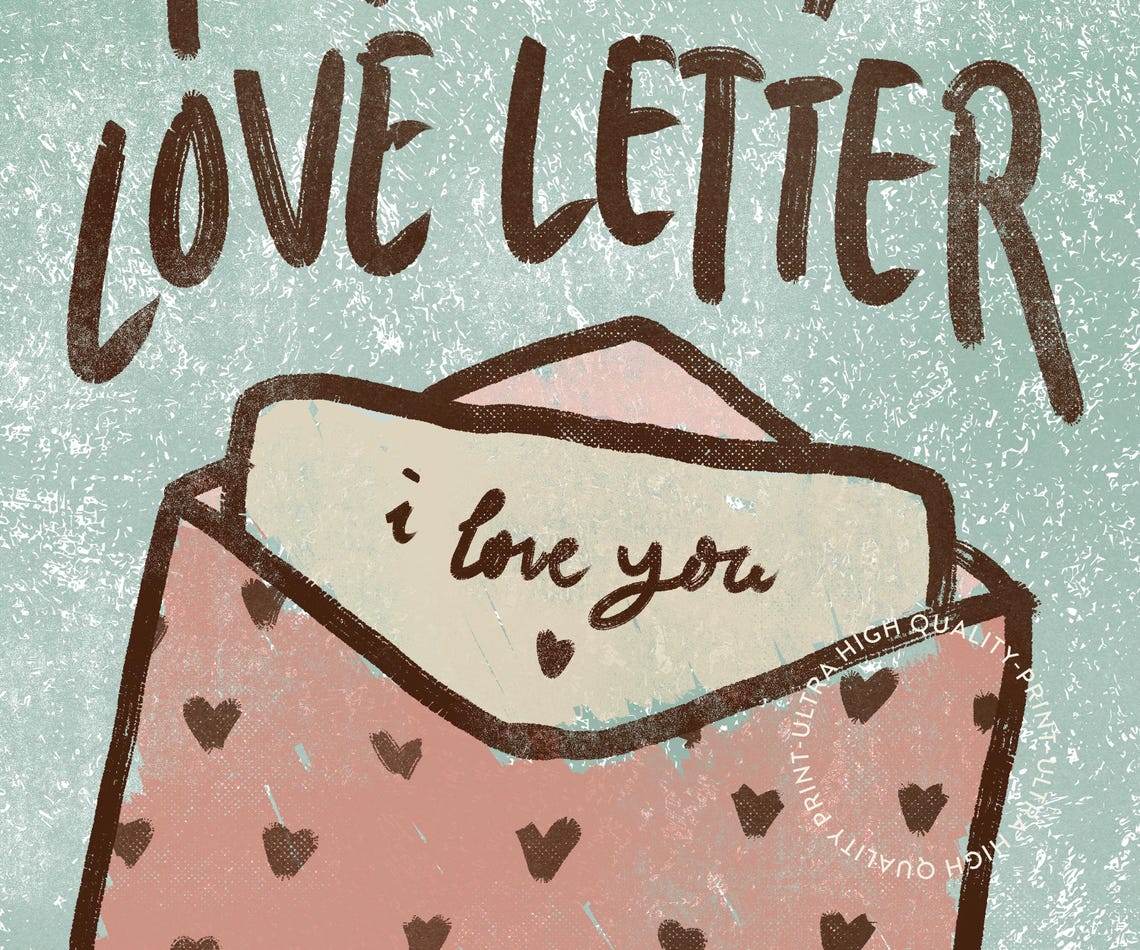 This Is A Love Letter Mint Heart Envelope Illustrated Valentine Poster - Image 5