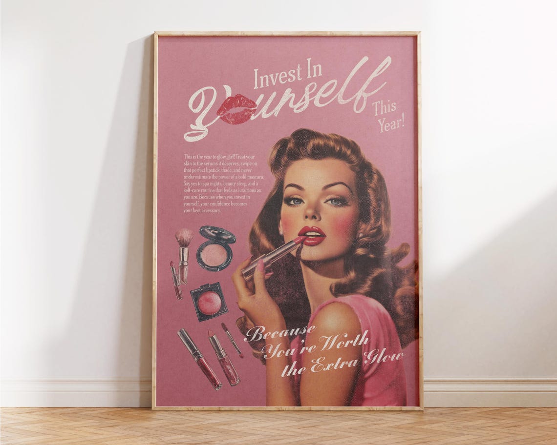 Invest In Yourself Wall Art New Yorker Retro Print Feminist Print Girly Wall Art Trendy Preppy Apartment Decor Feminine Pink Wall Art - Image 4