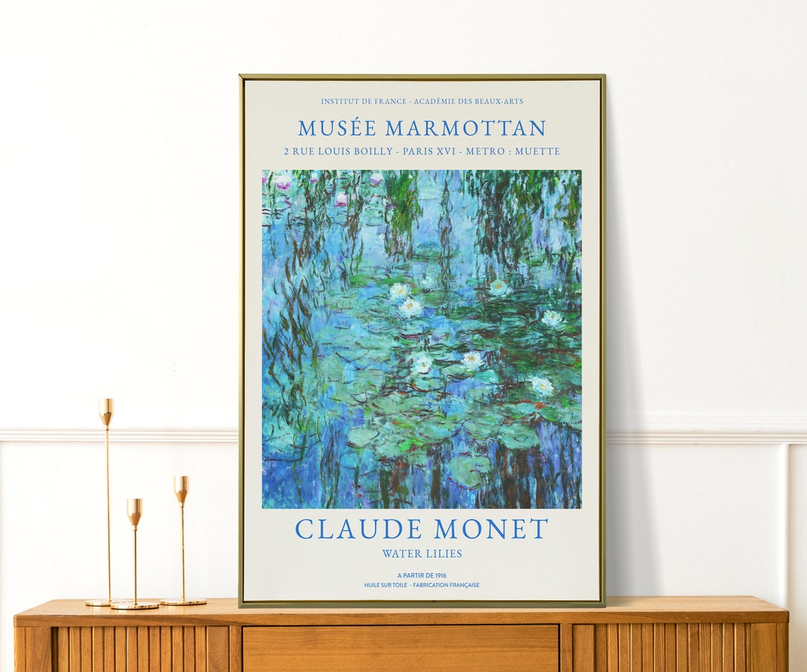 Claude Monet Water Lilies Blue Impressionist Museum Exhibition Poster - Image 2