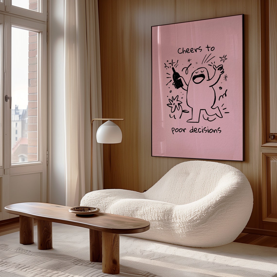 Cheers To Poor Decisions Funny Pink Doodle Quote Wall Art Poster - Image 4