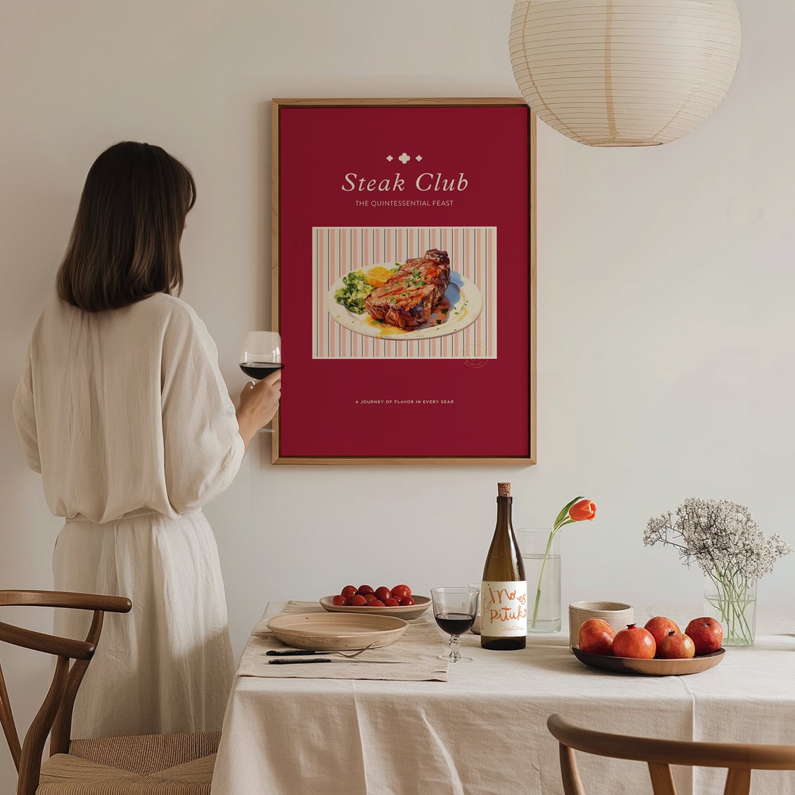 Steak Club Retro Kitchen Steakhouse Dinner Food Illustration Wall Art - Image 3