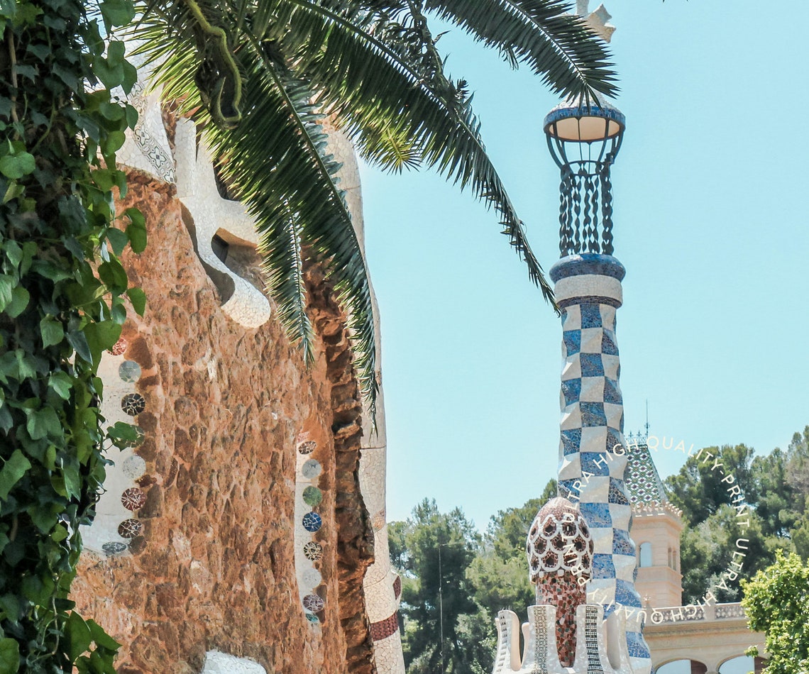 Barcelona Park Guell Gaudi Mosaic Palm Architecture Travel Poster - Image 5