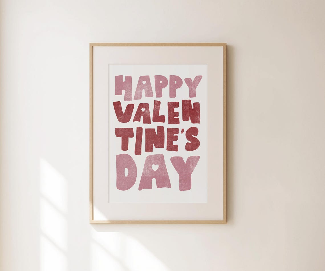 Happy Valentines Day Chunky Pink Bubble Letters Retro Love Poster - Image 3