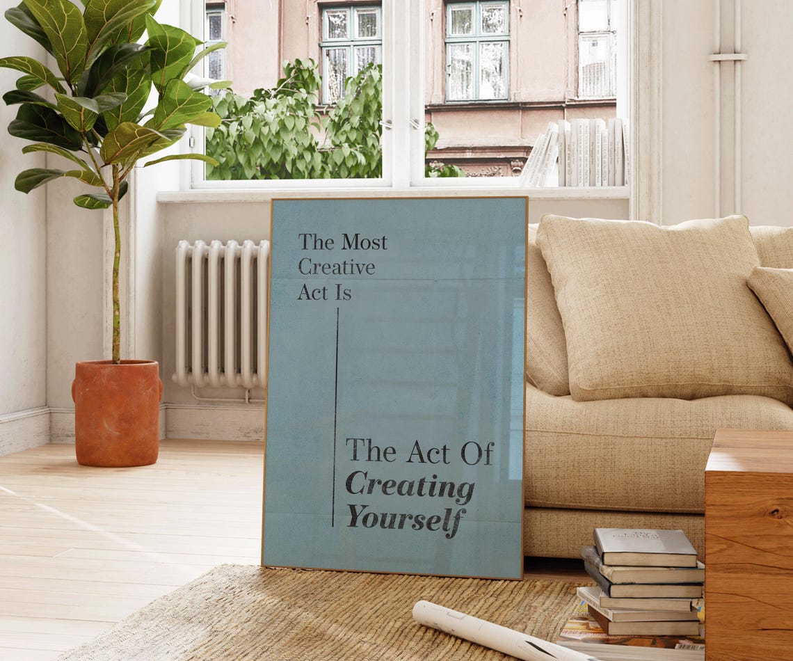 The Most Creative Act Is Creating Yourself Blue Minimal Quote Poster - Image 2