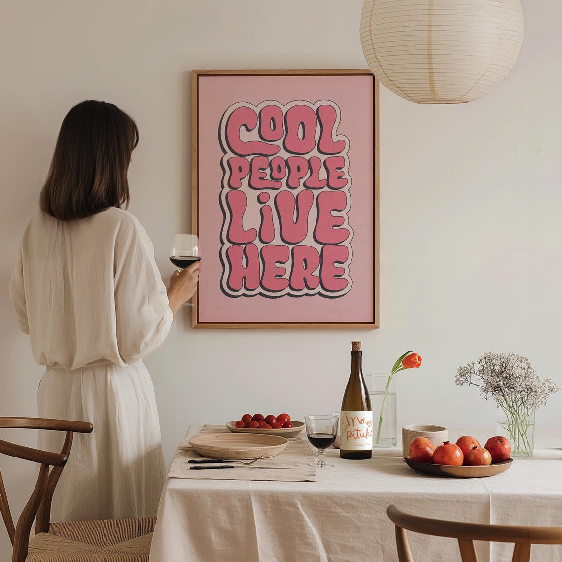 Cool People Live Here Pink Bubble Letter Retro Groovy Quote Poster - Image 3