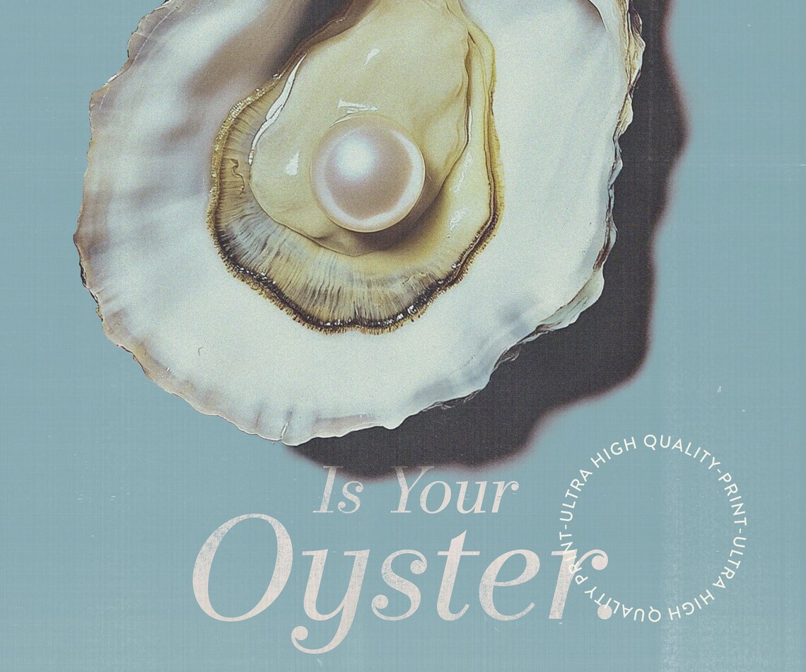 The World Is Your Oyster Pearl Teal Motivational Coastal Wall Print - Image 5