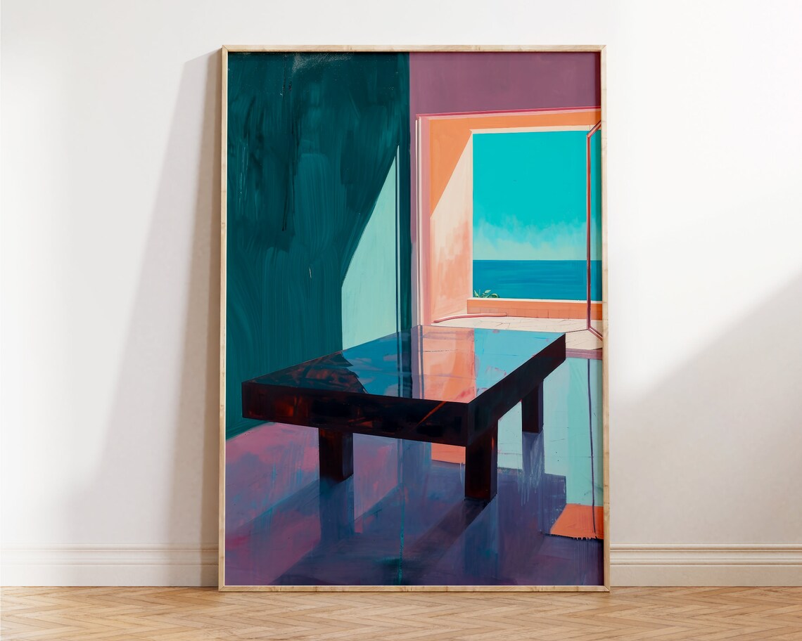 Hockney Inspired Pool Ocean View Modern Interior Colorful Abstract Art Print