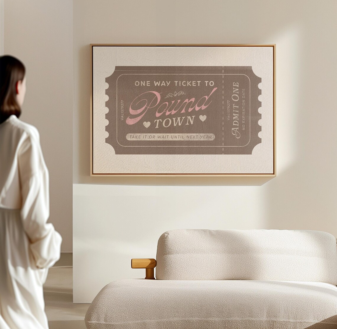 One Way Ticket To Pound Town Brown Retro Ticket Funny Valentine Poster - Image 2