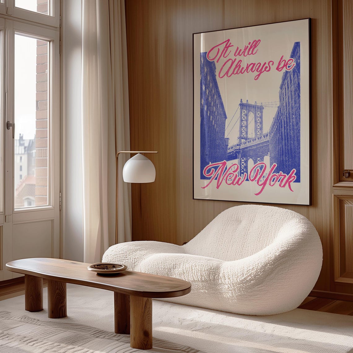It Will Always Be New York Manhattan Bridge Pink Script Travel Art - Image 2