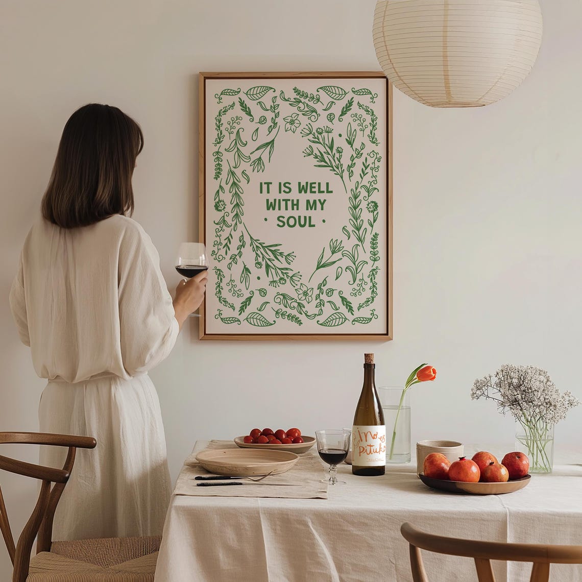 It Is Well With My Soul Green Botanical Quote Cream Wall Art Poster - Image 2