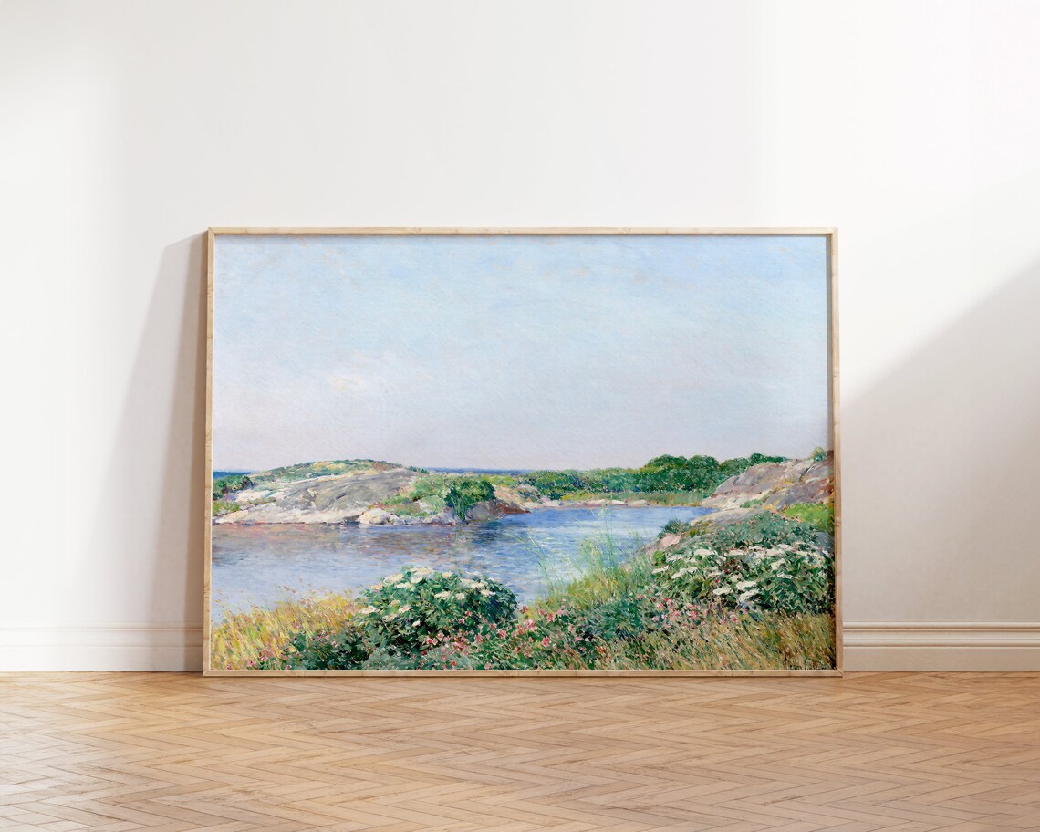 Vintage Pastel Coastal Cove Rocky Shoreline Impressionist Seascape Print - Image 5