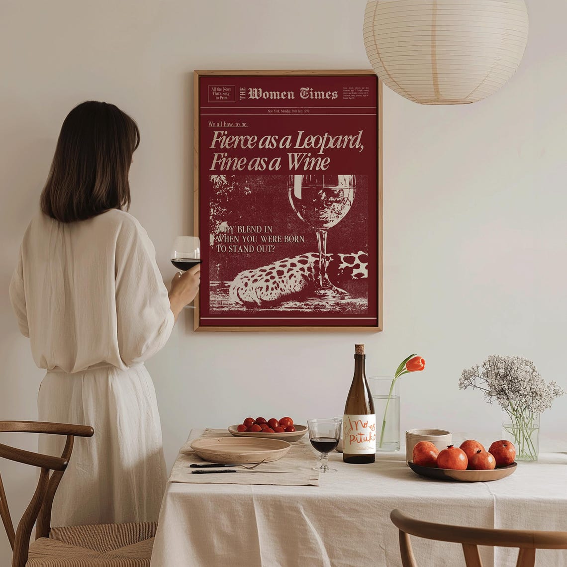 Fierce As A Leopard Fine As A Wine Red Newspaper Quote Wall Print - Image 3