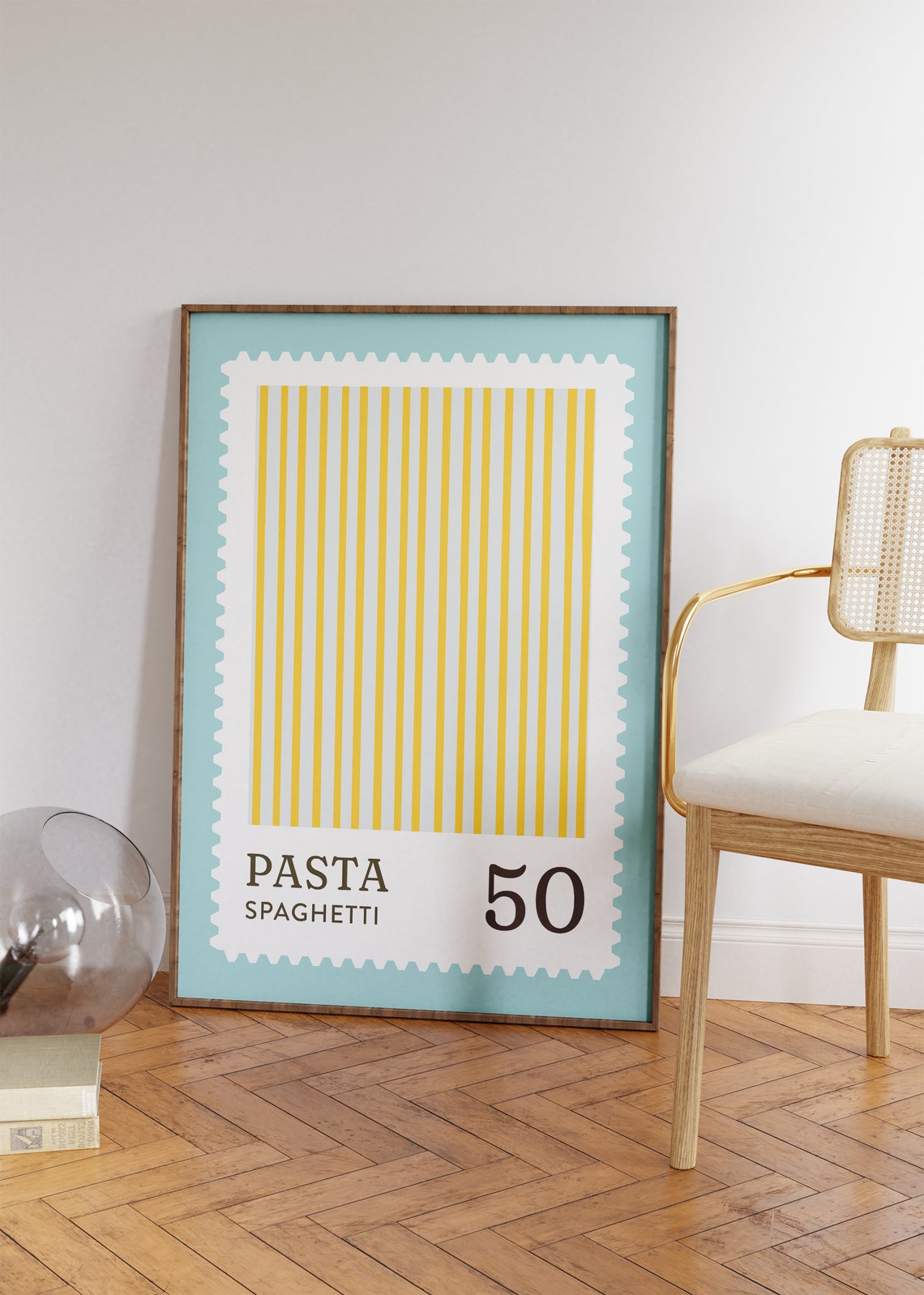Pasta Spaghetti 50 Teal Stamp Style Cute Kitchen Wall Art Poster - Image 2