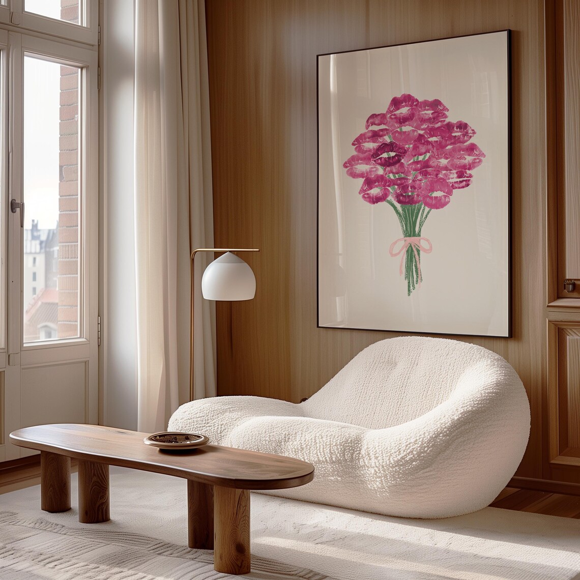 Bouquet Of Kisses Pink Lipstick Print Retro Floral Bouquet Poster - Image 2
