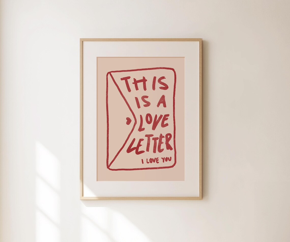 This Is A Love Letter Red Hand Drawn Envelope Peach Valentine Poster - Image 4