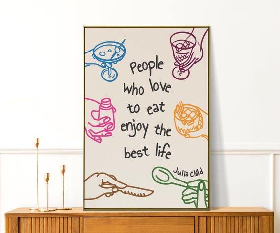 People Who Love To Eat Colorful Kitchen Wall Art Aesthetic Kitchen Decor Trendy Kitchen Print Cute Apartment Decor Gift For Foodie
