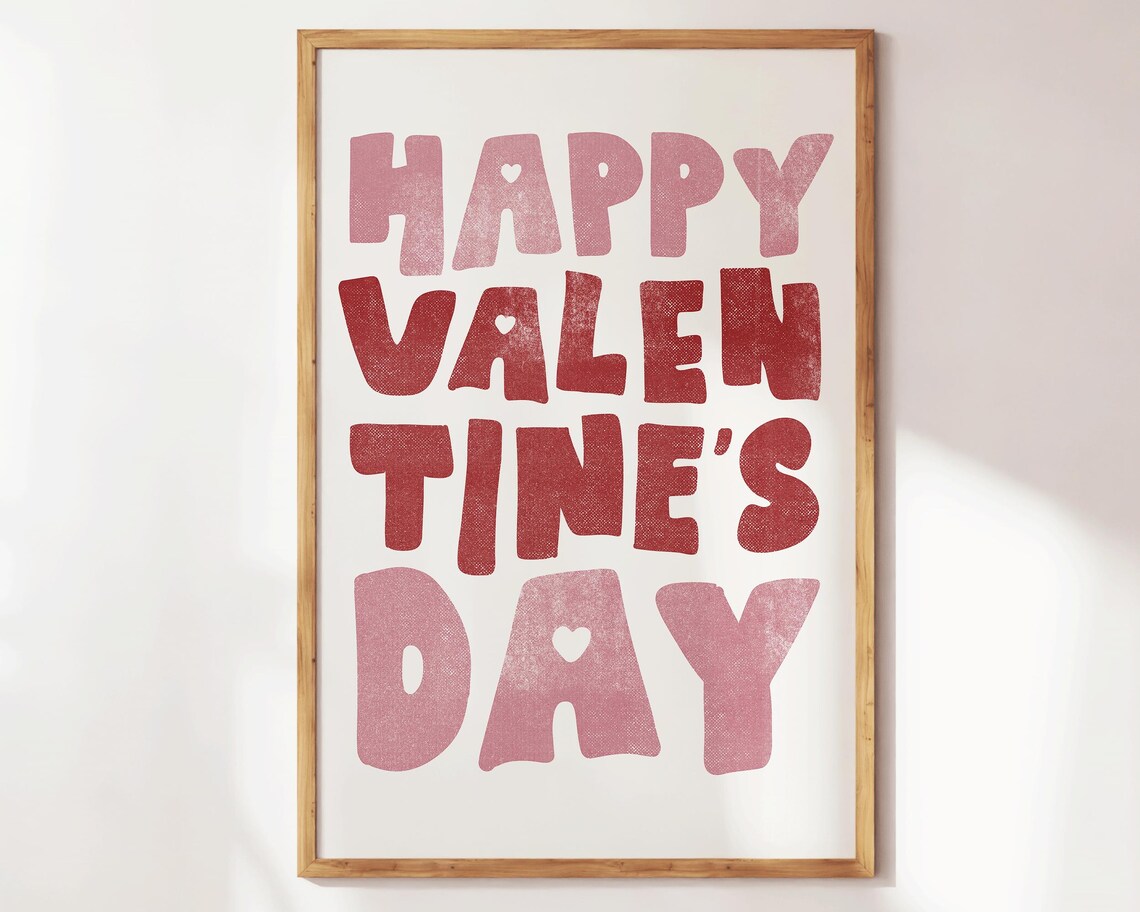 Happy Valentines Day Chunky Pink Bubble Letters Retro Love Poster