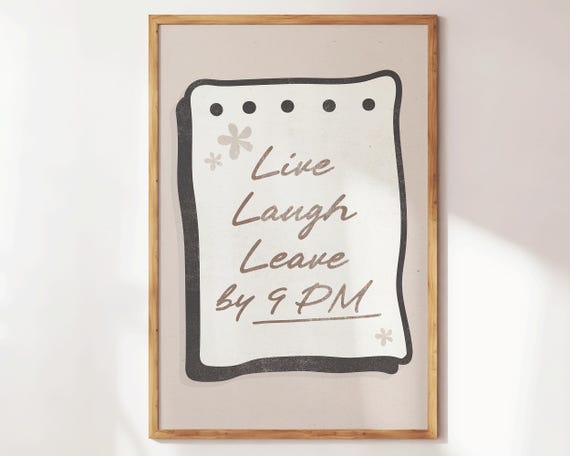 Live Laugh Leave By 9 Pm Retro Minimalist Print Funny Living Room Wall Art Preppy Apartment Decor Funny Wall Decor Gift For Homebody
