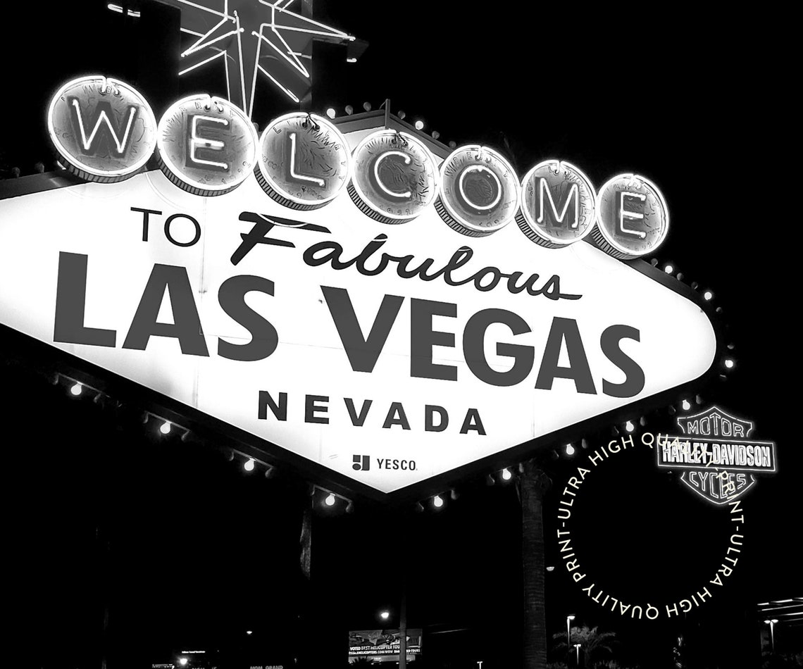 Las Vegas Welcome Sign Black White Night Photography Travel Poster - Image 5