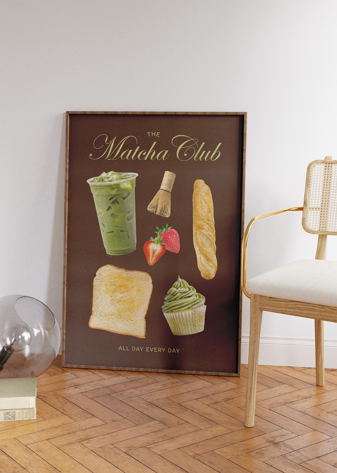 The Matcha Club Iced Latte Collage Brown Retro Cafe Foodie Poster