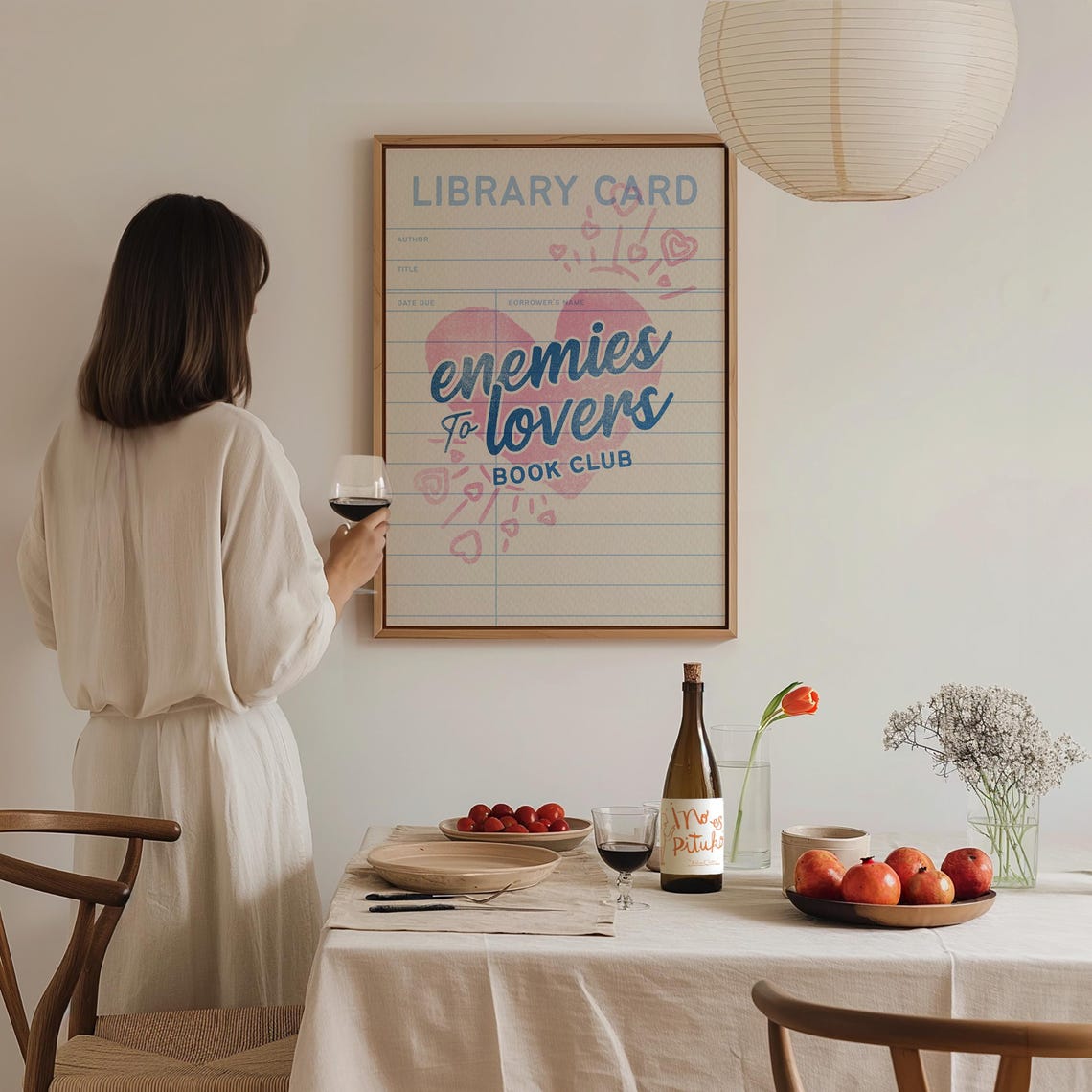 Enemies To Lovers Book Club Retro Library Card Pink Heart Art Poster - Image 4