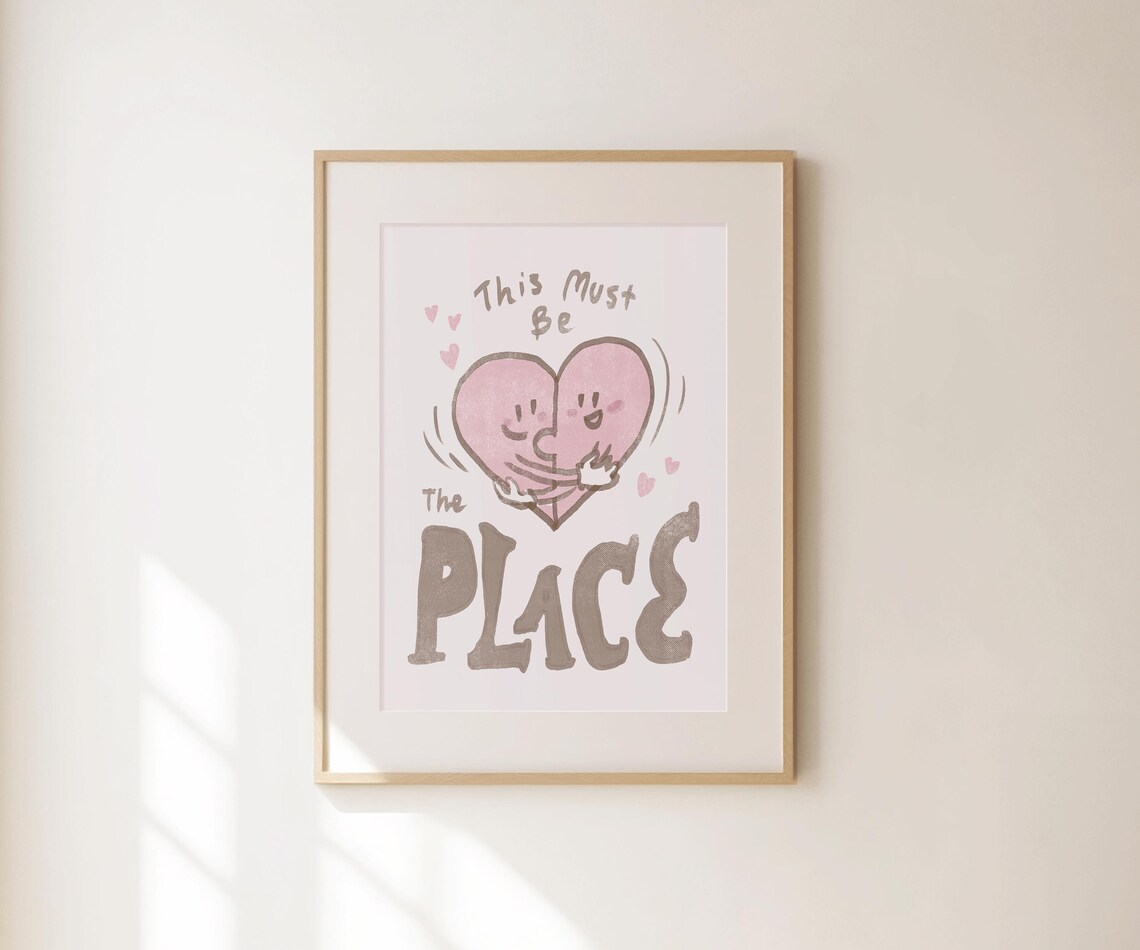 This Must Be The Place Hugging Heart Pink Cute Valentine Love Poster - Image 3