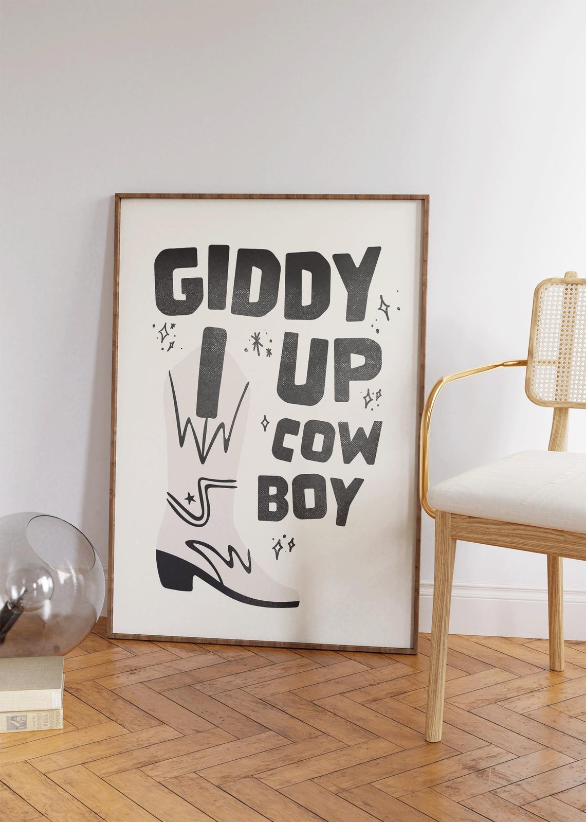 Giddy Up Cowboy Black Boot Western Retro Typography Quote Poster - Image 4
