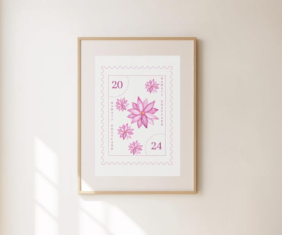 Floral Stamp Print Retro Flowers Wall Art Flower Postage Print Trendy Cute Apartment Decor Home Gifts Botanical Illustration Bedroom