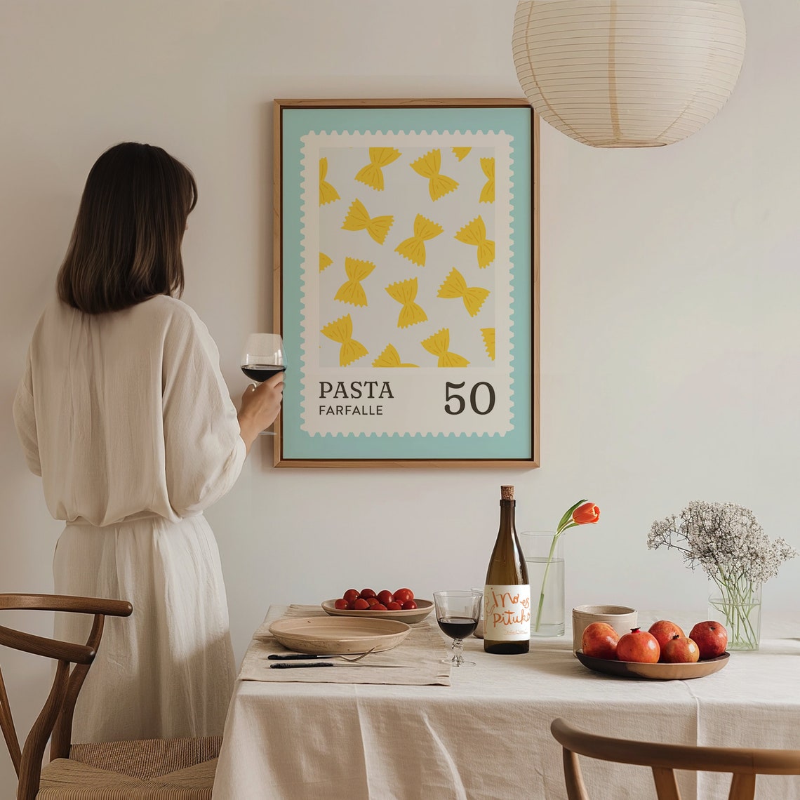 Pasta Farfalle 50 Stamp Style Cute Kitchen Food Wall Art Poster - Image 2