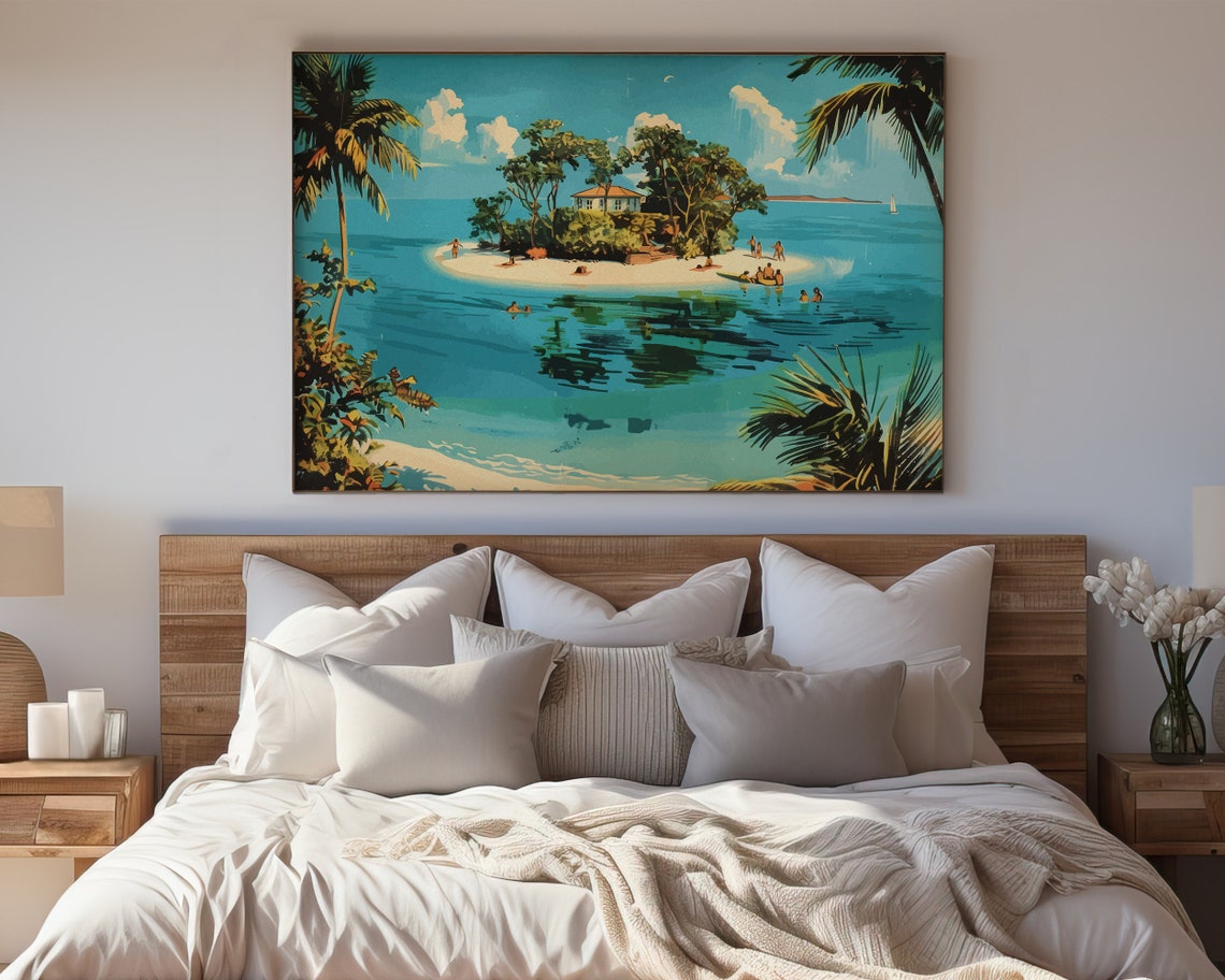 Vintage Tropical Island Beach Palms Retro Turquoise Wall Art Poster - Image 5
