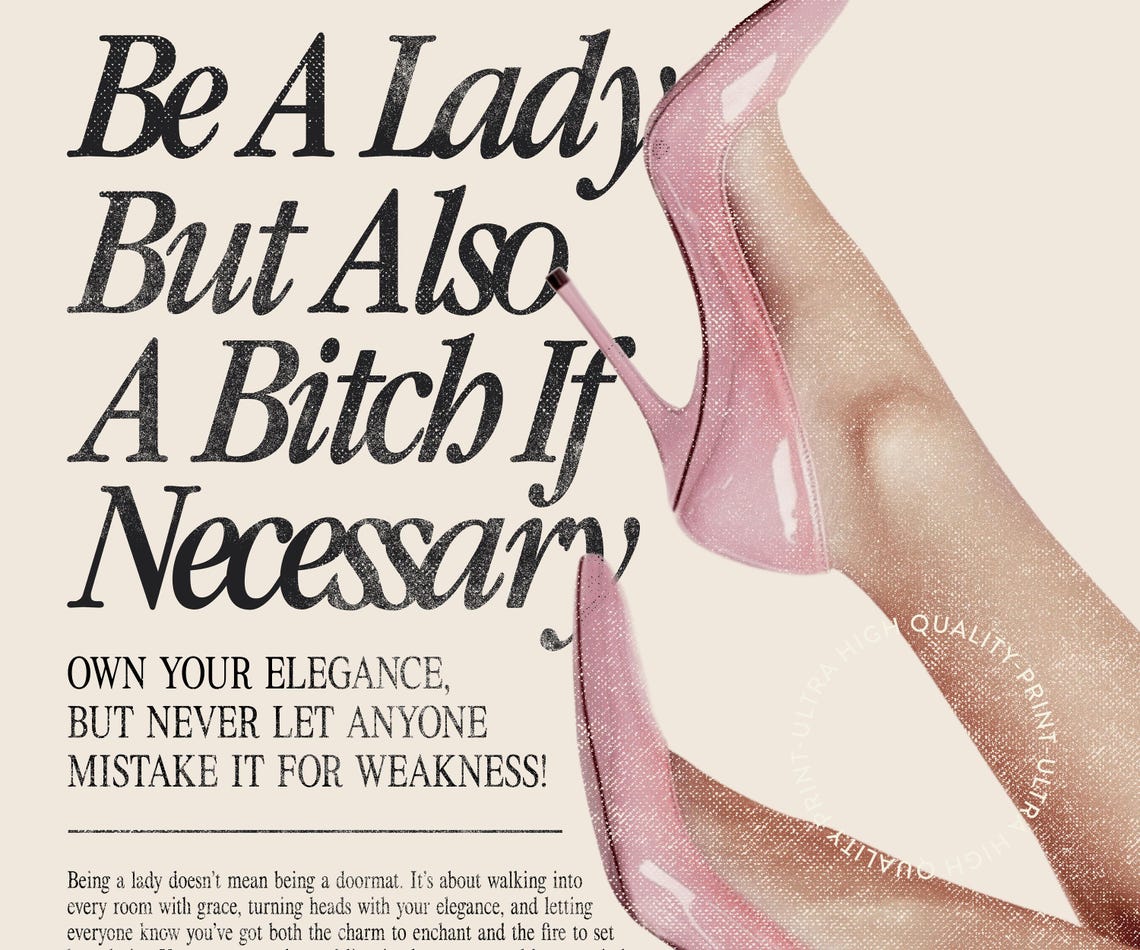 Be A Lady But Also A Bitch Newspaper Retro Feminist Quote Wall Print - Image 5