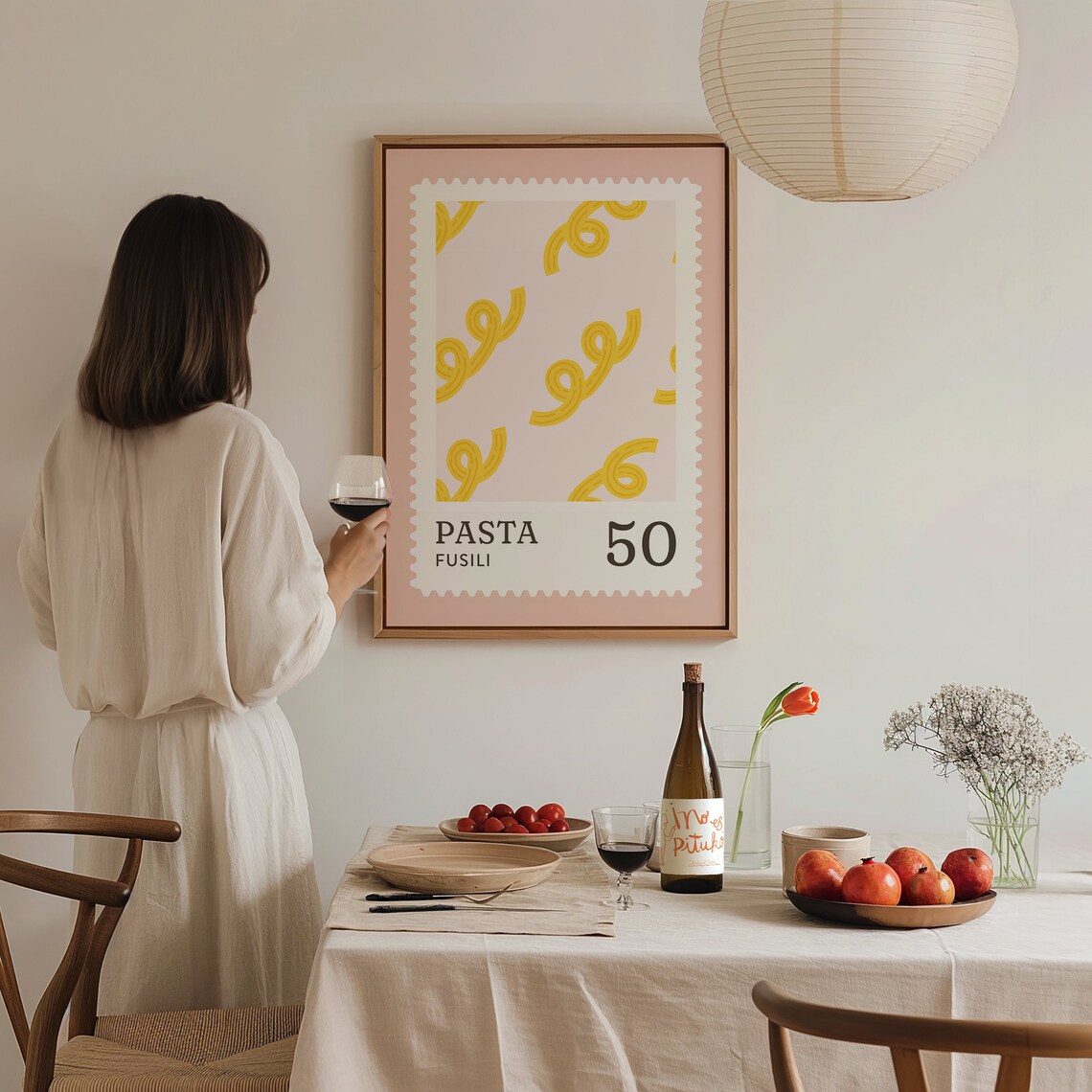 Pasta Fusili Stamp Style Retro Pink Kitchen Food Illustration Wall Art - Image 2