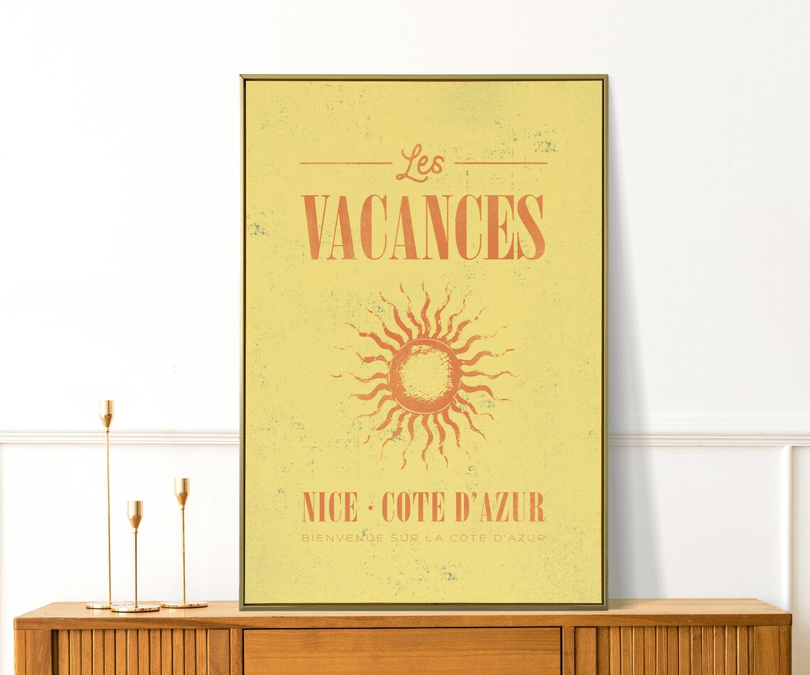 Les Vacances Nice Cote dAzur Yellow Vintage French Travel Poster