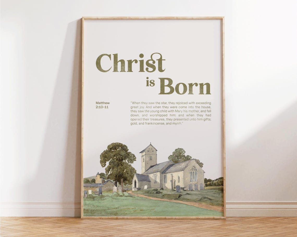 Christ Is Born Matthew Christmas Scripture Watercolor Church Wall Art - Image 3