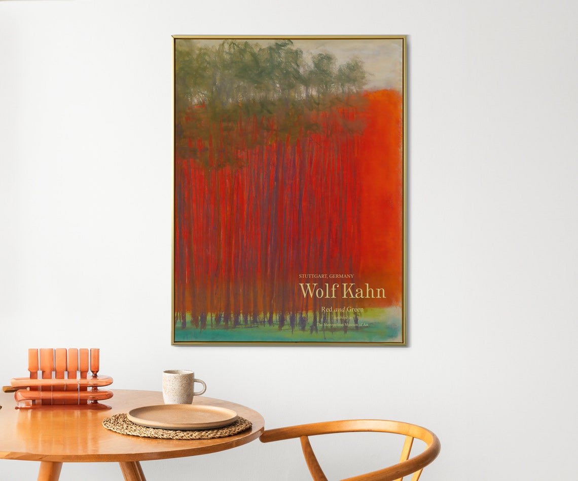 Wolf Kahn Red and Green Forest Crimson Trees Exhibition Art Print - Image 2
