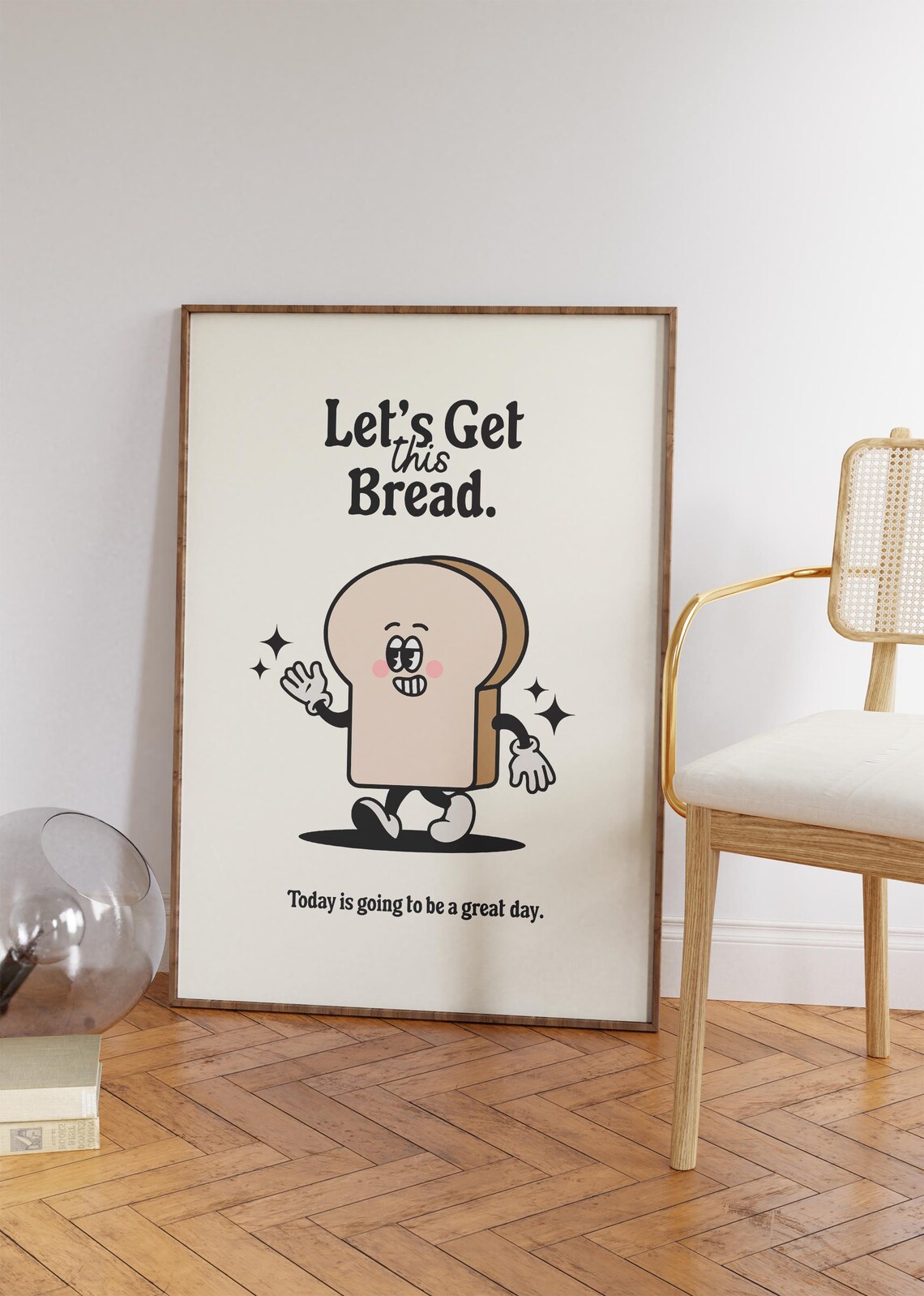 Lets Get This Bread Cartoon Toast Cream Cute Morning Motivation Poster - Image 4