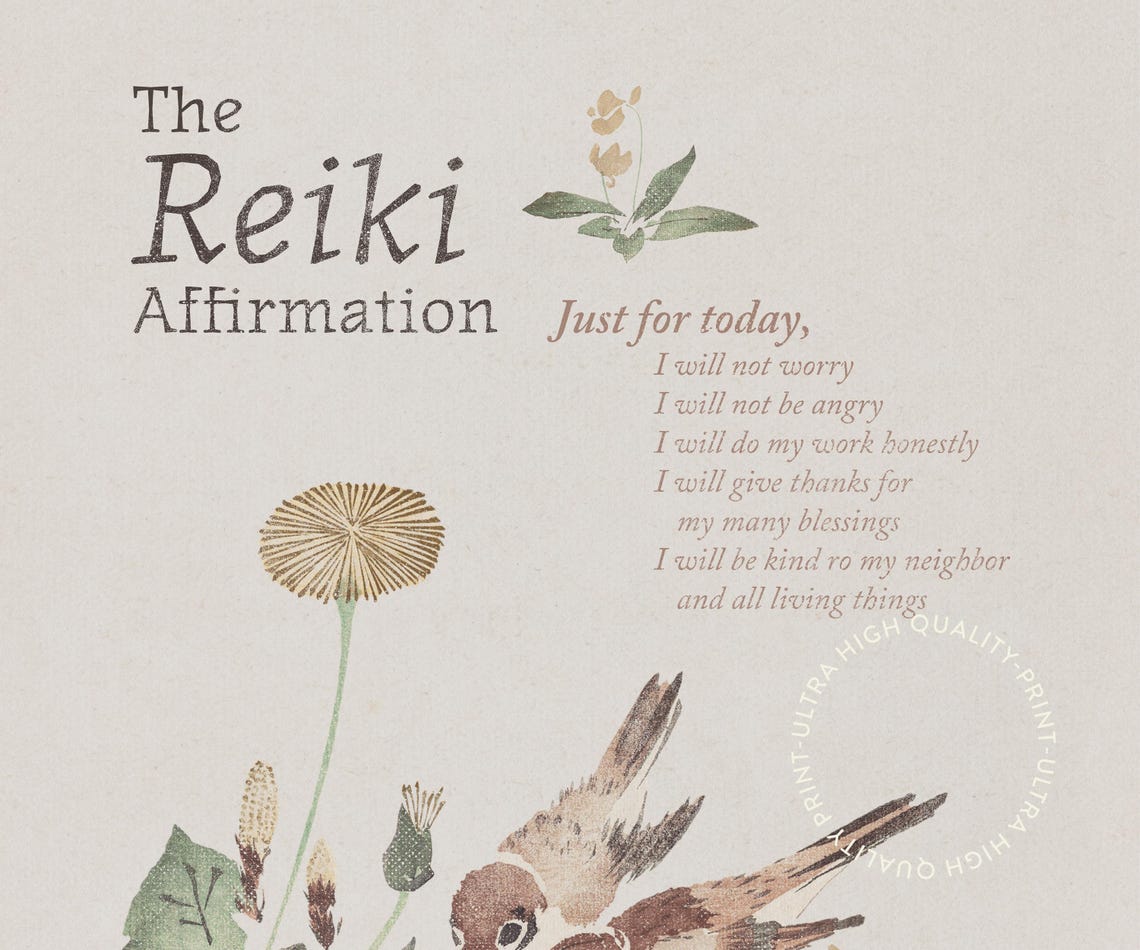 Reiki Affirmation Japanese Sparrow Wildflower Zen Wellness Poster - Image 5